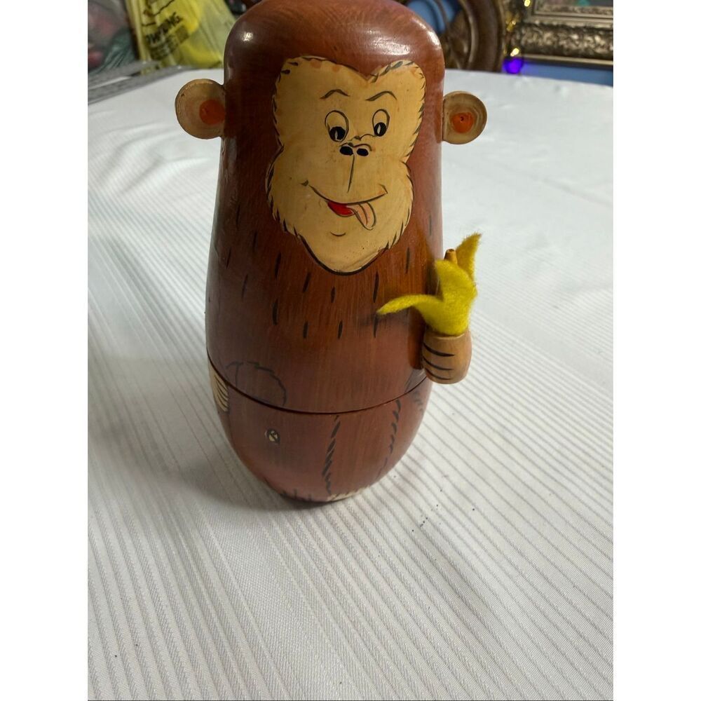 Monkey Vintage Hand Painted Nesting Doll Set Of 5 Hear No Evil Speak No Evil